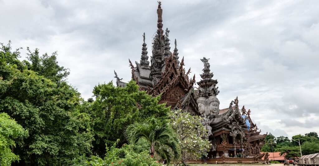 View of the Sanctuary of Truth in Pattaya, Thailand