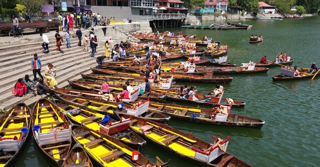 Boats on the Shore of the Nainital Lake in India