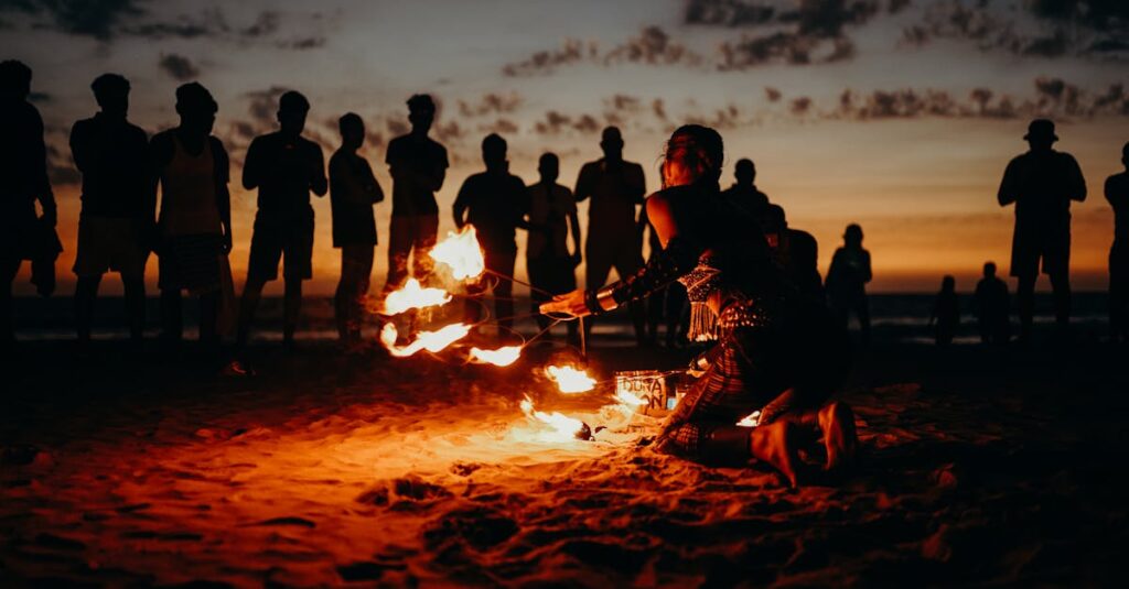 People Standing on Beach during Sunset